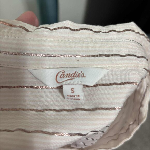 Women's Long-Sleeved Top with Rose Gold Shimmering Stripes with Buttoned Closure - Picture 8 of 8